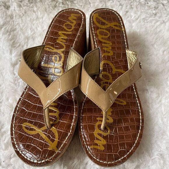 Sam Edelman Romy Khaki platform wedge thong sandals size 10M - Picture 2 of 10